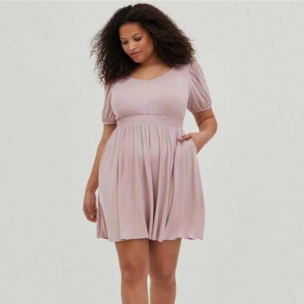 A4 Torrid Pink/light purple smocked mini Dress Size 4 NWT